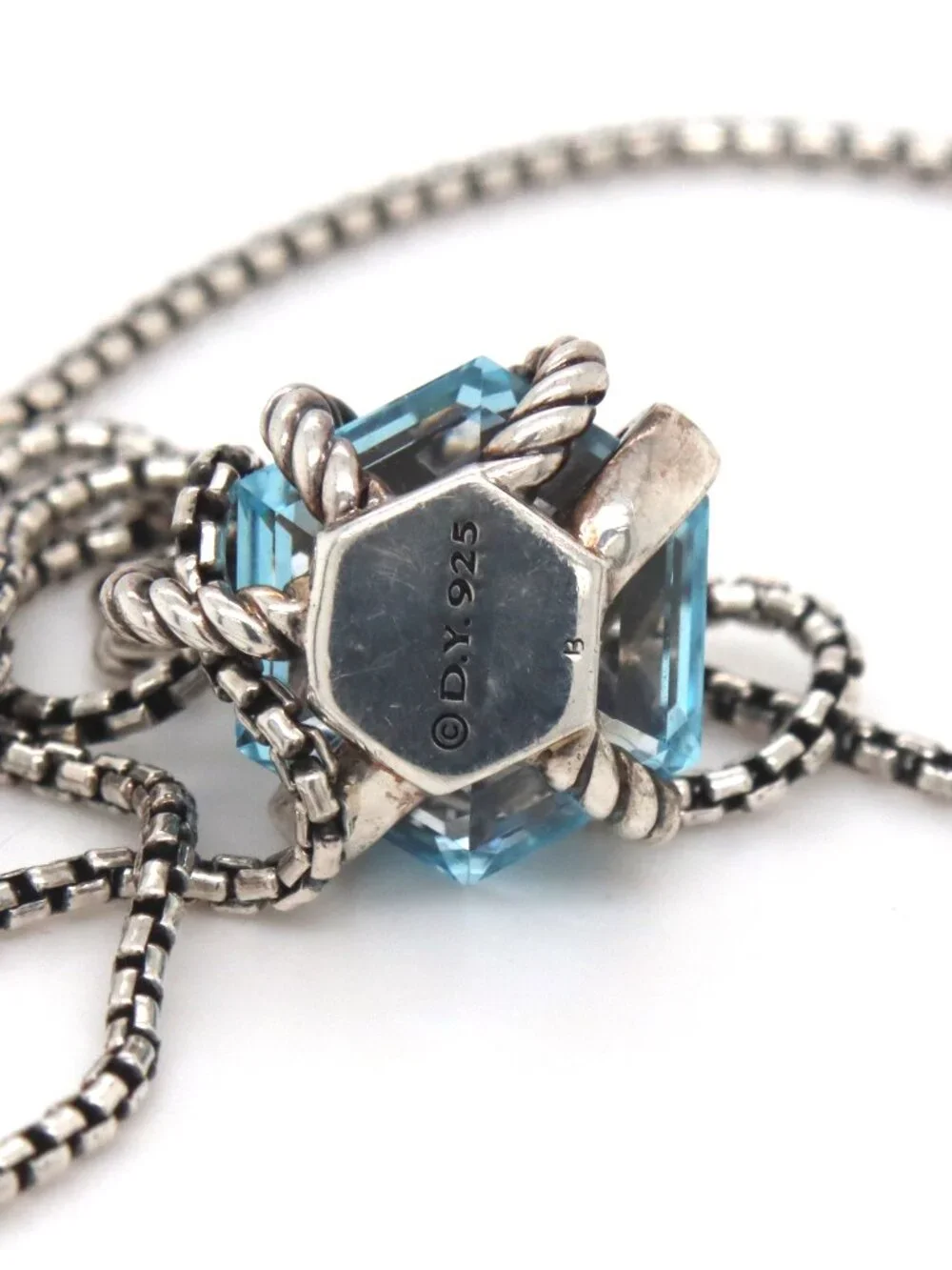 David Yurman cable wraps blue topaz and diamond pendant on adjustable chain